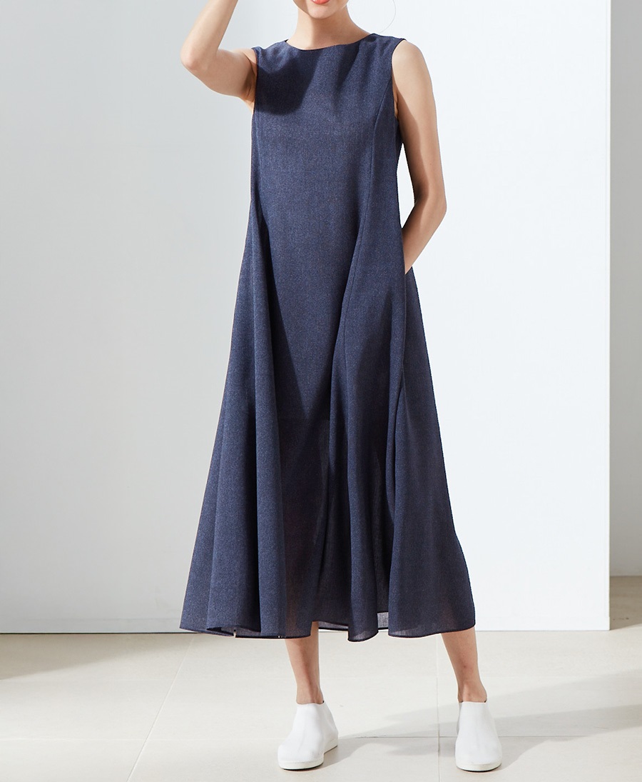 【web限定 70％OFF】ノースリーブAラインマキシワンピース｜Viscotecs make your brand(インディゴ-5号)