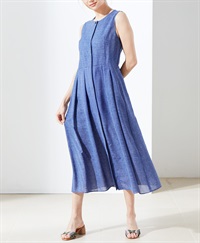 【今だけ70％OFFからさらに+10％OFF】ノースリーブタックマキシワンピース｜Viscotecs make your brand(ブルー-5号)