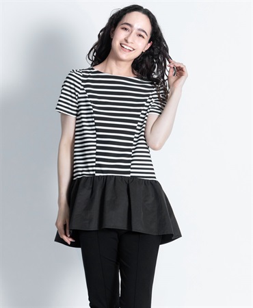 【web限定 60％OFF】Nene　半袖チュニック｜Viscotecs make your brand(ブラック×ホワイト2-S)