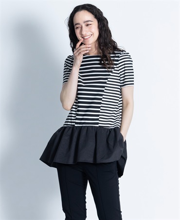 【web限定 60％OFF】Nene　半袖チュニック｜Viscotecs make your brand(ネイビー×ホワイト2-S)