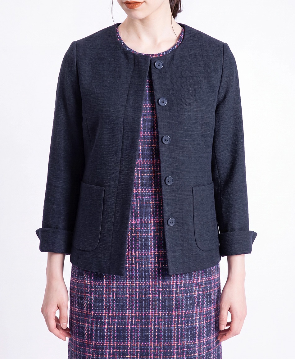 【web限定 50％OFF】ノーカラージャケット｜Viscotecs make your brand(ネイビー-9号)