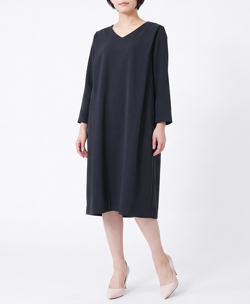【web限定 50％OFF】プラスサイズ｜Vネックコクーンワンピース｜Viscotecs make your brand(ネイビー-17B号)
