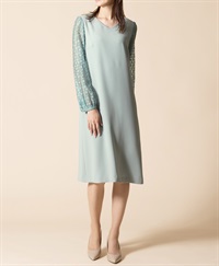 【web限定 50％OFF】Vネックサックワンピース（袖ラミュゼ）｜Viscotecs make your brand(モスグリーン-9号)