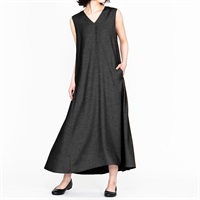【予約受注】FRONT DRAPE V-NECK DRESS（sleeveless）｜Viscotecs make your brand(ブラック-M)