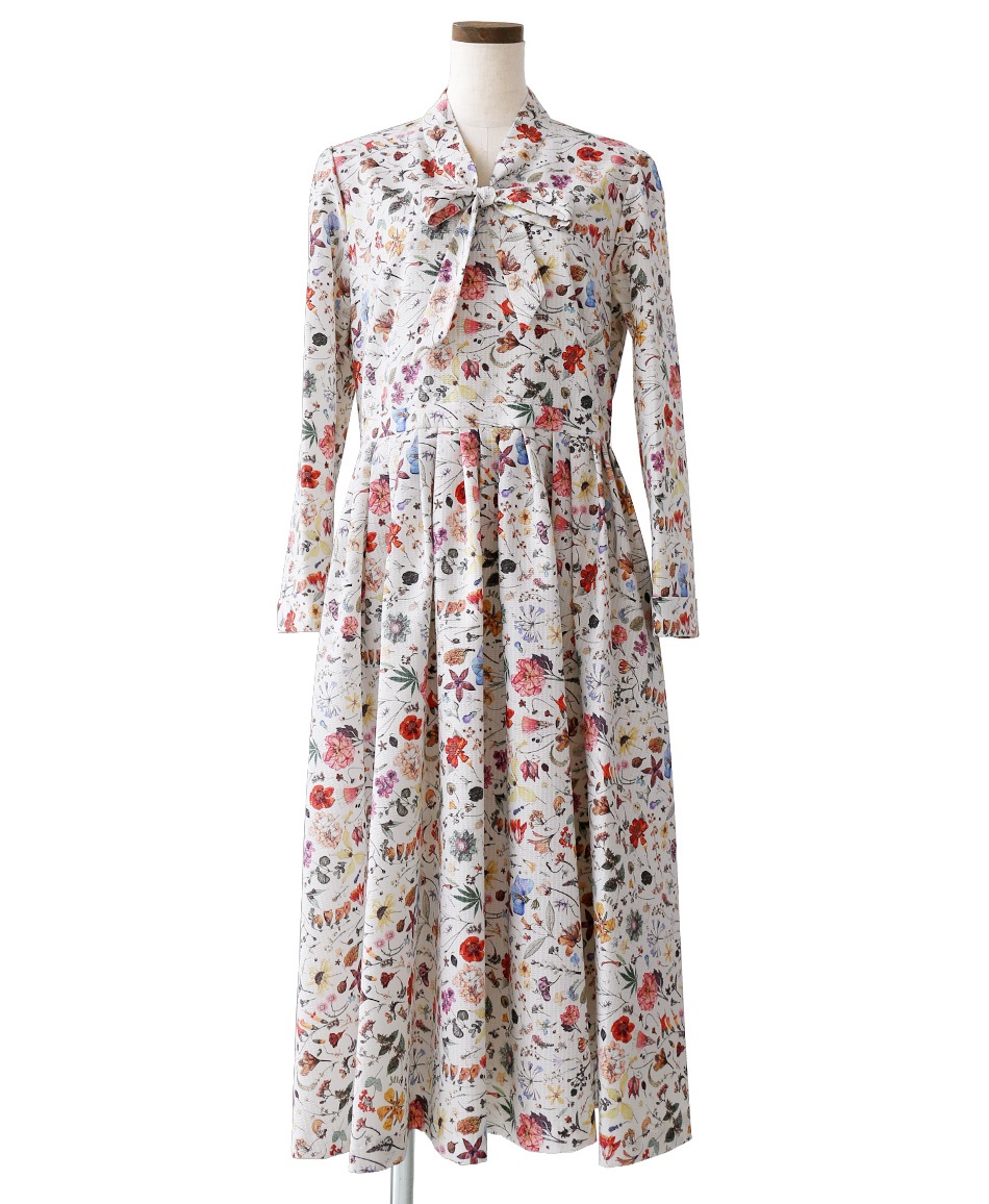 【web限定 50％OFF】GINA リボン襟ワンピース Made With Liberty Fabric（AirPiece）｜Viscotecs make your brand(ホワイト-13号)