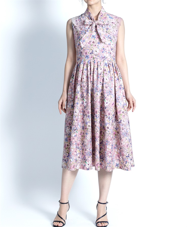 【web限定 50％OFF】GINA リボン襟ワンピース Made With Liberty Fabric（AirPiece）｜Viscotecs make your brand(ピンク-9号)