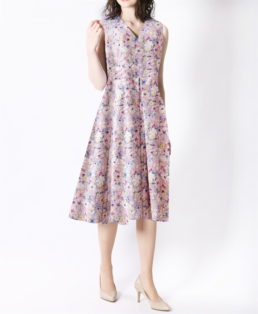 【web限定 50％OFF】Lisa Vネックワンピース Made With Liberty Fabric（AirPiece）｜Viscotecs make your brand(ピンク-13号)