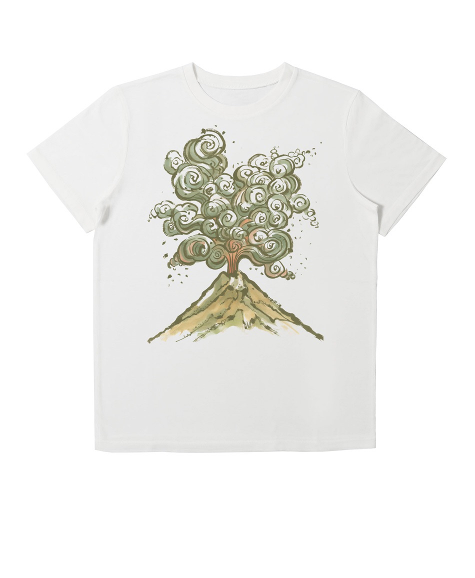 【web予約限定】THE MASH　復刻柄　半袖Tシャツ（ユニセックス）　火山【8月中旬お渡し】(ホワイト-S)