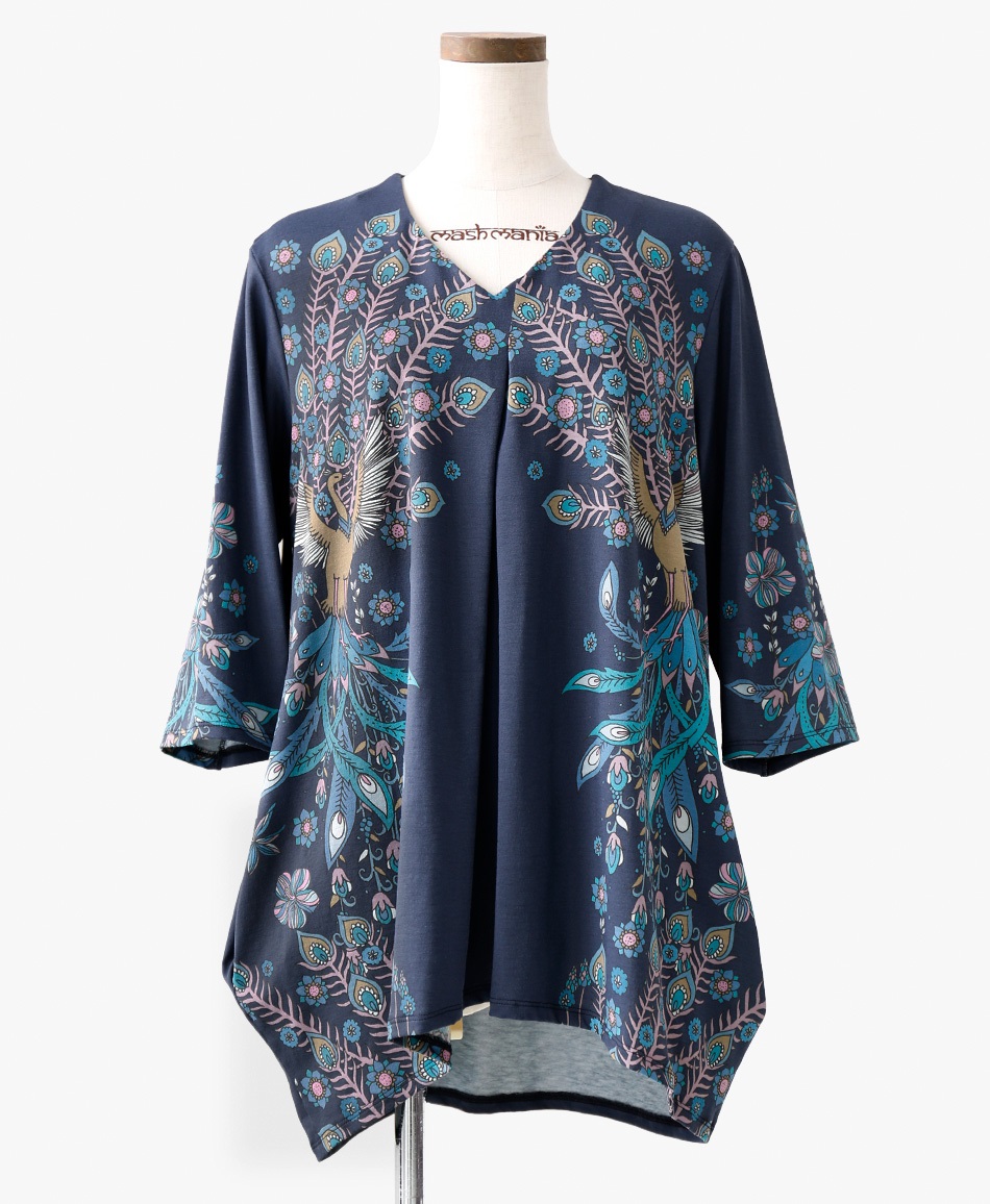 【web限定 10％OFF】mash mania　コクーンチュニック　春孔雀(ネイビー-F)