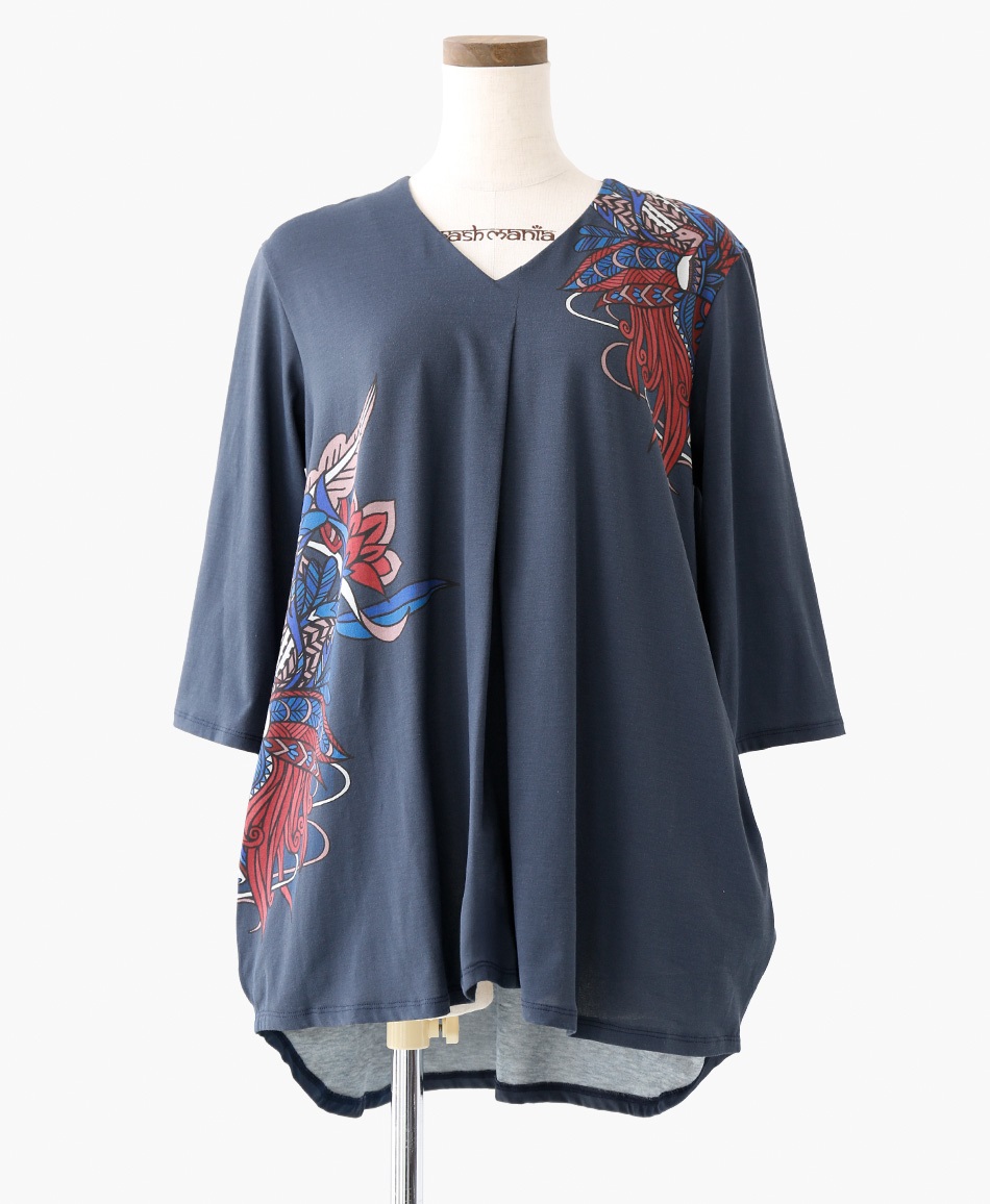 【web限定 10％OFF】mash mania　コクーンチュニック　HOT BIRD(ネイビー-F)