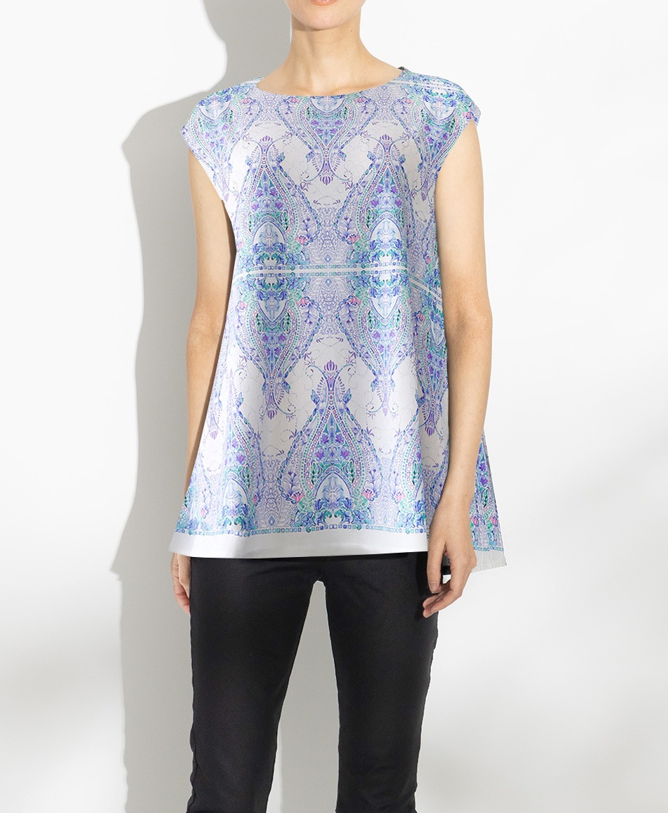 【web限定 40％OFF】mash mania　フレアーチュニック　ウォーターカラー・タイル(ライトグレー-F)