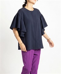 【web限定 40％OFF】mash mania and.　ラッフルスリーブブラウス(ネイビー-M)