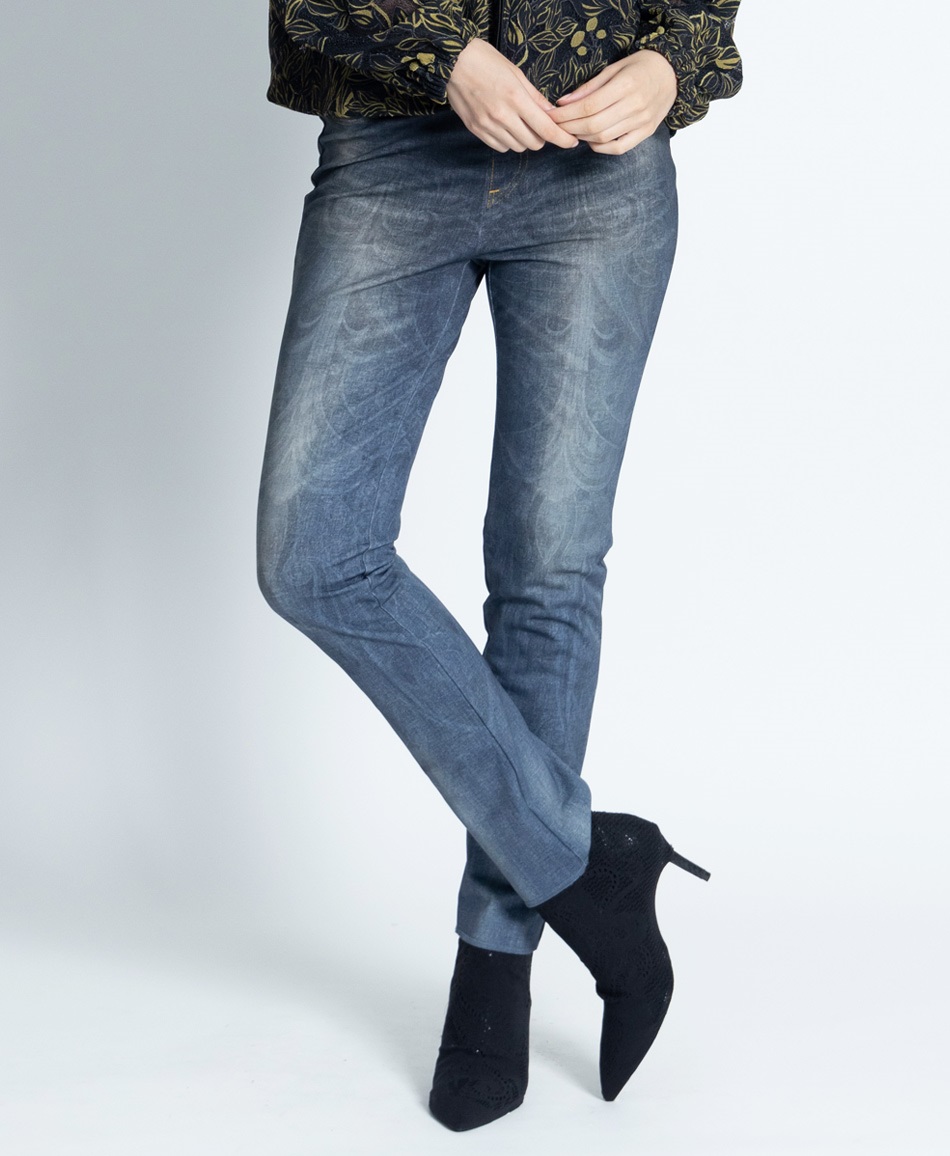 mash mania　デニム風パンツ　リベルタ(ネイビー-M)