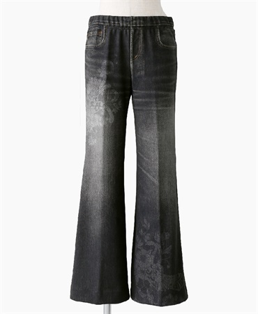 mash mania　デニム風セミワイドパンツ　アマポーラ(ブラック-M)