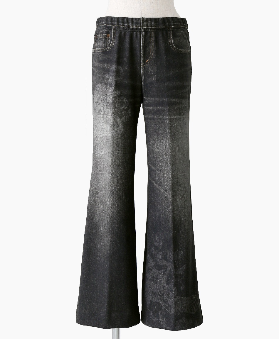 【web限定 40％OFF】mash mania　デニム風セミワイドパンツ　アマポーラ(ブラック-M)