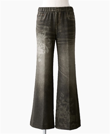 mash mania　デニム風セミワイドパンツ　アマポーラ(ブラウン-M)