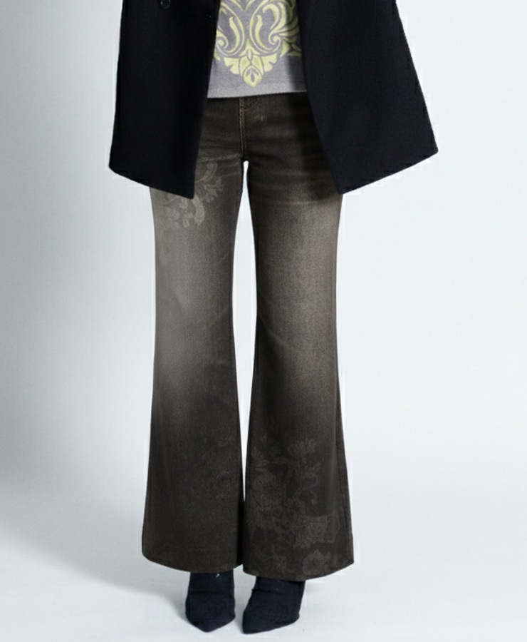 【web限定 40％OFF】mash mania　デニム風セミワイドパンツ　アマポーラ(ブラウン-M)