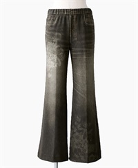 mash mania　デニム風セミワイドパンツ　アマポーラ(ブラウン-M)