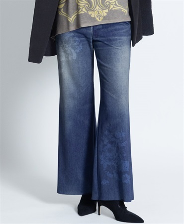 mash mania　デニム風セミワイドパンツ　アマポーラ(インディゴ-M)