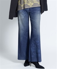 mash mania　デニム風セミワイドパンツ　アマポーラ(インディゴ-M)