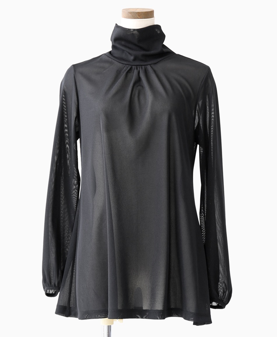 【web限定 40％OFF】mash mania　無地チュールチュニック(ブラック-M)