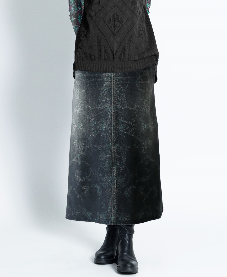 ☆mash mania　デニム風Aラインスカート　スエーヴェ(ブラック-M)