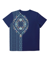 【web予約限定】THE MASH　復刻柄　半袖Tシャツ（ユニセックス）Folk lace【6月末より順次発送予定】(ネイビー-S)
