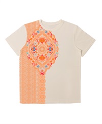 【web予約限定】THE MASH　復刻柄　半袖Tシャツ（ユニセックス）Folk lace【6月末より順次発送予定】(オレンジ-S)