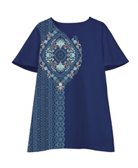 【web予約限定】THE MASH　復刻柄　フレアースリーブチュニック　Folk lace【6月末より順次発送予定】(ネイビー-M)