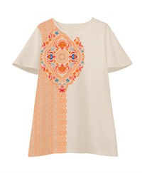 【web予約限定】THE MASH　復刻柄　フレアースリーブチュニック　Folk lace【6月末より順次発送予定】(オレンジ-M)