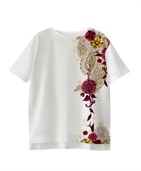 【web予約限定】THE MASH　復刻柄　オーバーサイズTシャツ　花とペイズリー【9月中旬より順次発送予定】(ホワイト-M)