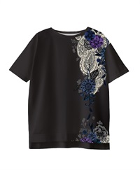 【web予約限定】THE MASH　復刻柄　オーバーサイズTシャツ　花とペイズリー【9月中旬より順次発送予定】(ブラック-M)