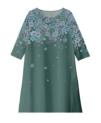 【web予約限定】THE MASH　復刻柄　フレアーチュニック　花吹雪【9月中旬より順次発送予定】(ブルー-M)