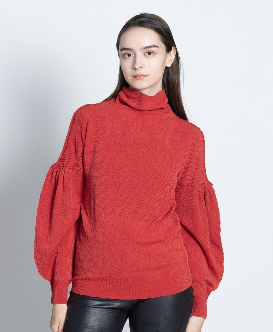 【予約受付中】mash mania　プリモーディアルバルキー　ボリュームスリーブプルオーバー　サフロン【10月上旬より順次発送予定】(レッド-F)