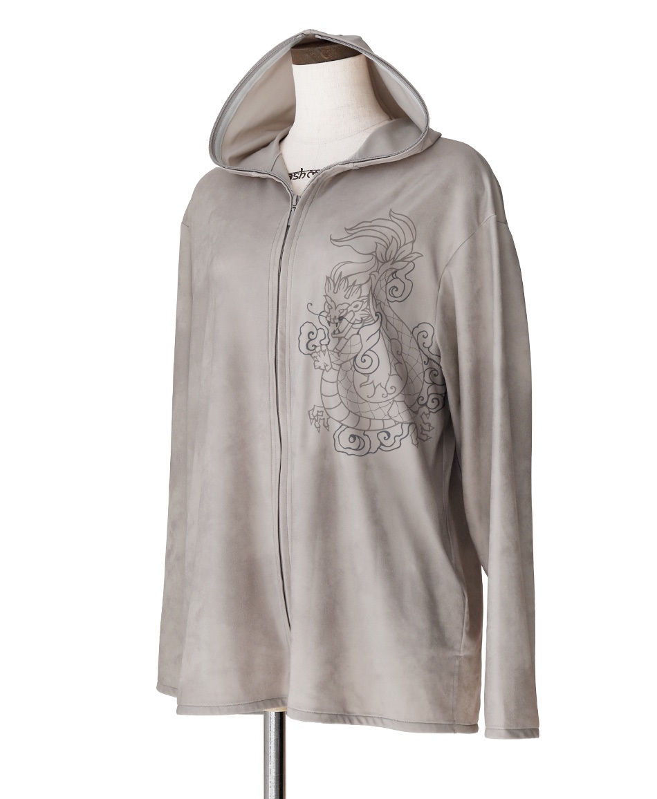 【予約受付中】mash mania　レザー風ハイテンションzipupジャケット　ドラゴン【11月下旬より順次発送予定】(ベージュ-M)