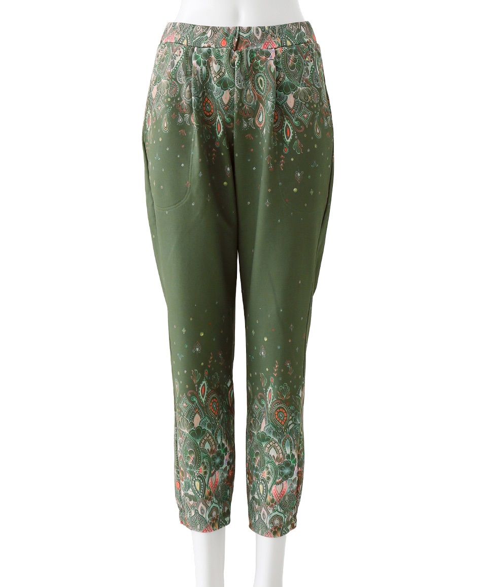 【予約受付中】mash mania　ハイテンション裏起毛ジョガーパンツ　ファンタスティック・ペイズリー【11月下旬より順次発送予定】(グリーン-M)