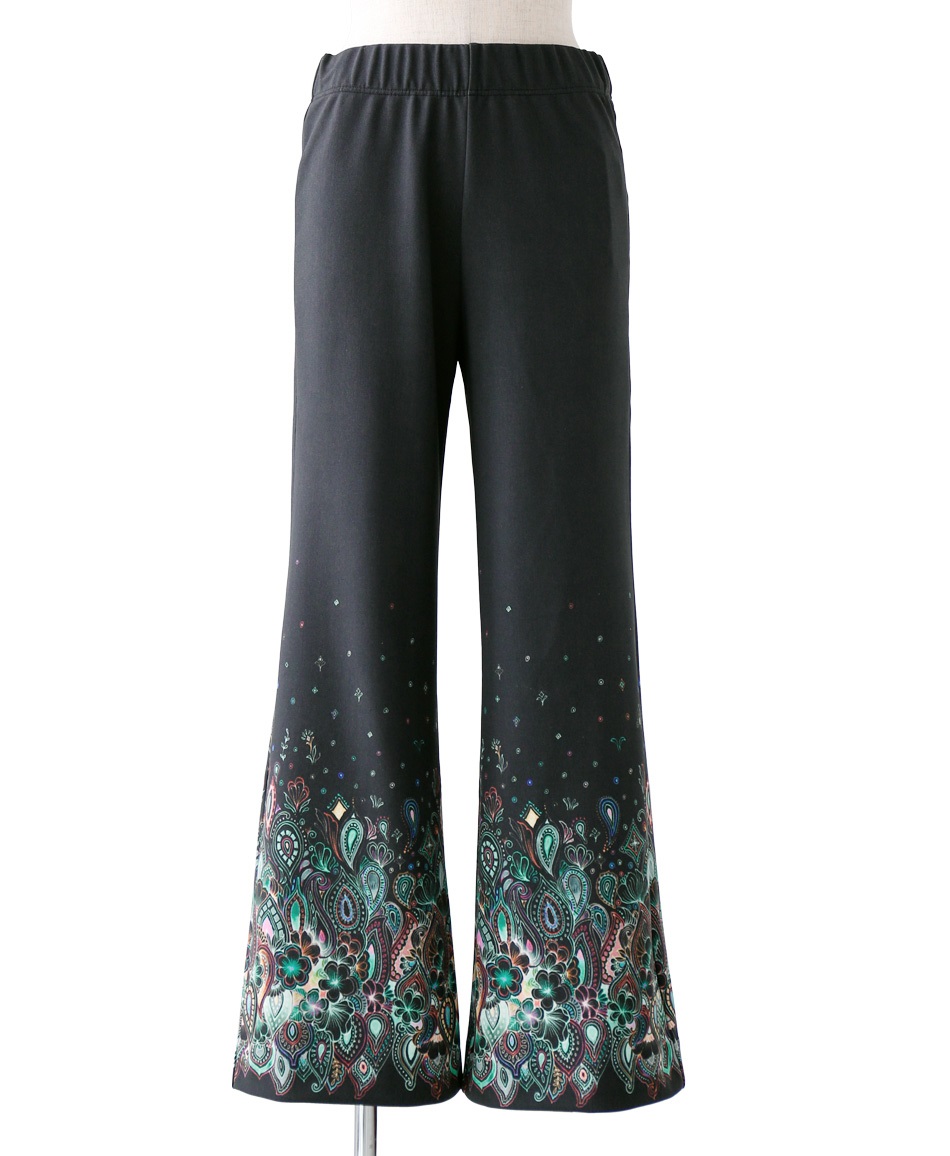 【予約受付中】mash mania　ハイテンション裏起毛セミワイドパンツ　ファンタスティック・ペイズリー【11月下旬より順次発送予定】(ブラック-M)