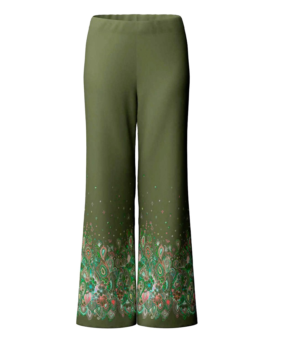 【予約受付中】mash mania　ハイテンション裏起毛セミワイドパンツ　ファンタスティック・ペイズリー【11月下旬より順次発送予定】(グリーン-M)