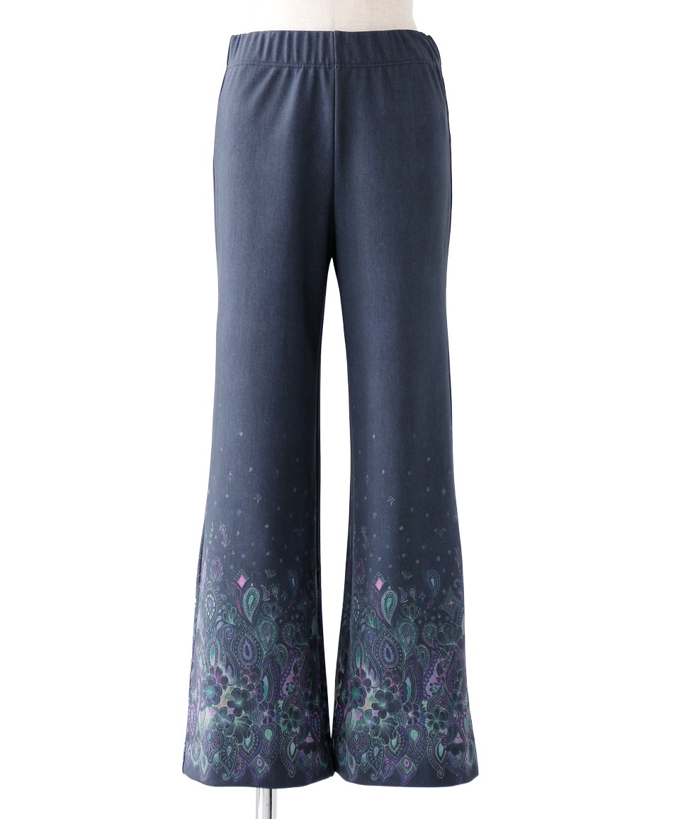 【予約受付中】mash mania　ハイテンション裏起毛セミワイドパンツ　ファンタスティック・ペイズリー【11月下旬より順次発送予定】(ネイビー-M)