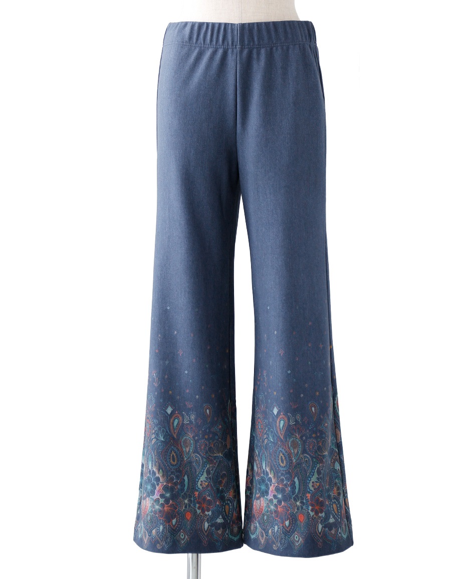 【予約受付中】mash mania　ハイテンション裏起毛セミワイドパンツ　ファンタスティック・ペイズリー【11月下旬より順次発送予定】(インディゴ-M)