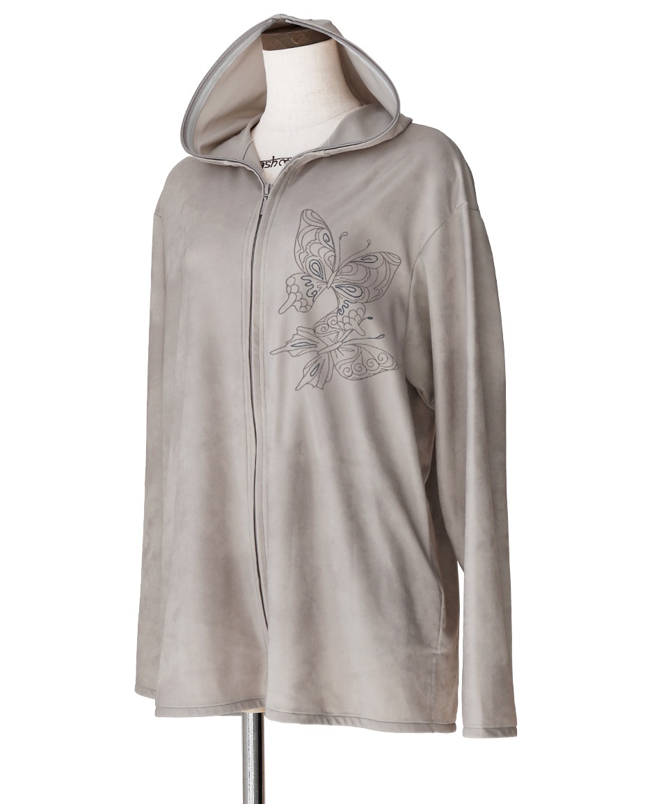 【予約受付中】mash mania　レザー風ハイテンションzipupジャケット　バタフライ【11月下旬より順次発送予定】(ベージュ-M)