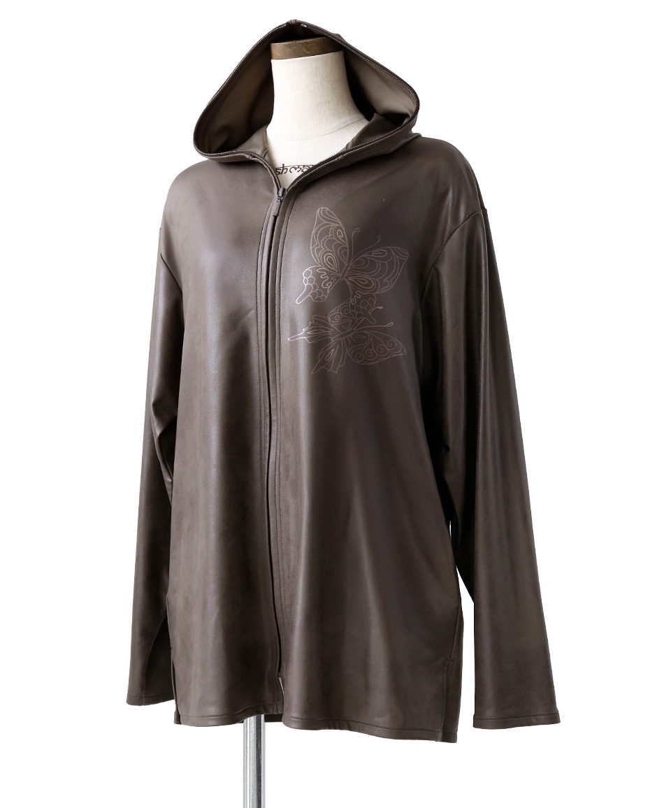 【予約受付中】mash mania　レザー風ハイテンションzipupジャケット　バタフライ【11月下旬より順次発送予定】(ブラウン-M)