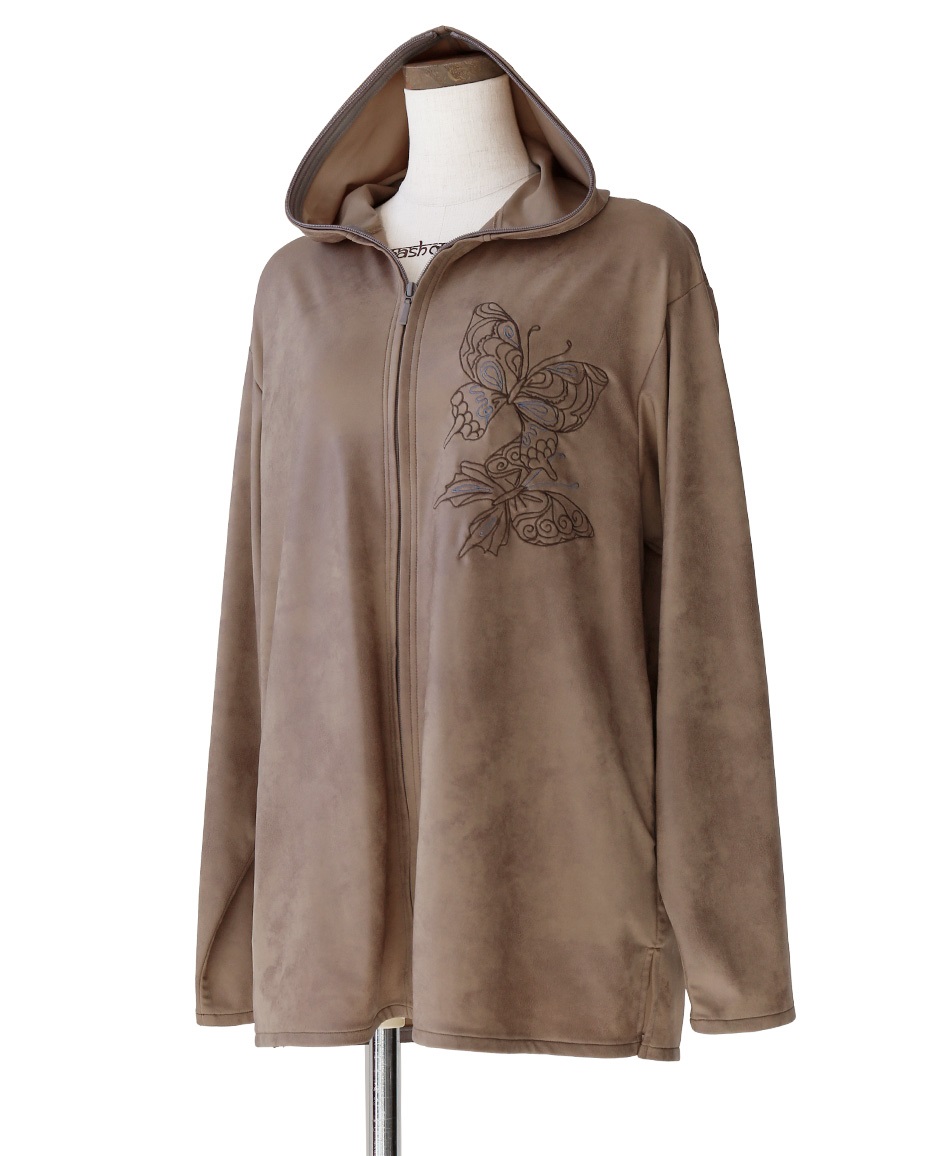 【予約受付中】mash mania　レザー風ハイテンションzipupジャケット　バタフライ【11月下旬より順次発送予定】(キャメル-M)