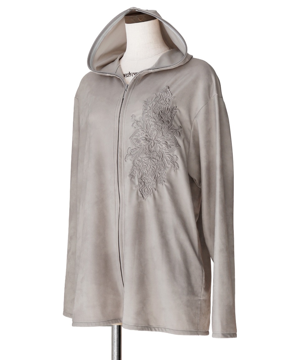 【予約受付中】mash mania　レザー風ハイテンションzipupジャケット　文様【11月下旬より順次発送予定】(ベージュ-M)