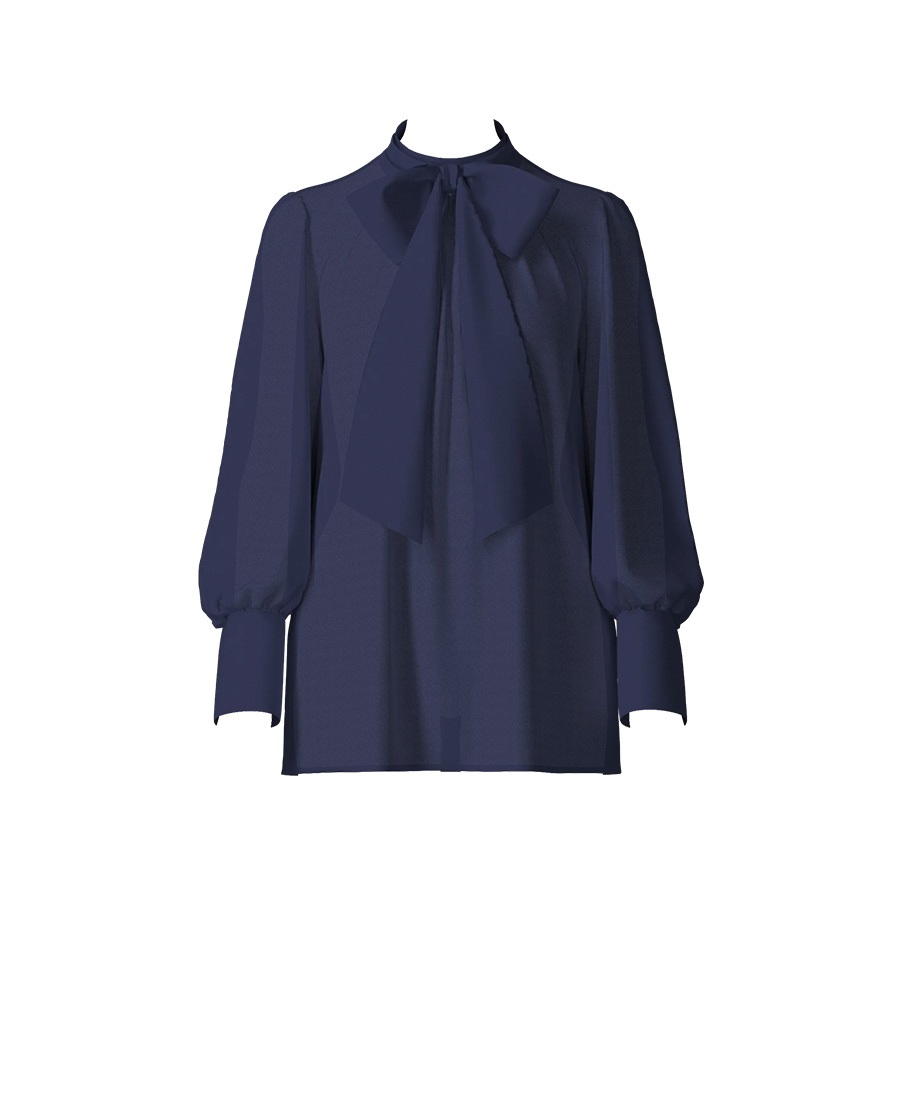 【オーダー】Grace ブラウス（ロングカフス）｜Viscotecs make your brand(ブルー-S)