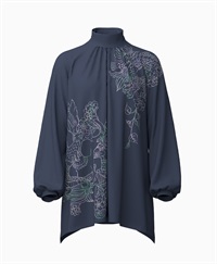 【予約受付中】mash mania　ギャザーフレアーチュニック　ジョイフルライン【1月下旬より順次発送予定】(ネイビー-F)