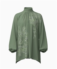 【予約受付中】mash mania　ギャザーフレアーチュニック　ジョイフルライン【1月下旬より順次発送予定】(カーキ-F)