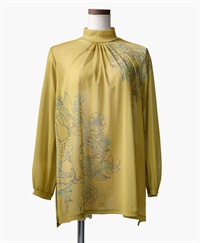 【予約受付中】mash mania　ギャザーフレアーチュニック　ジョイフルライン【1月下旬より順次発送予定】(イエローグリーン-F)