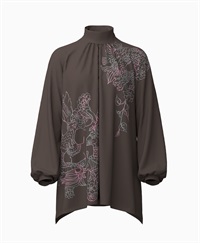 【予約受付中】mash mania　ギャザーフレアーチュニック　ジョイフルライン【1月下旬より順次発送予定】(チョコブラウン-F)