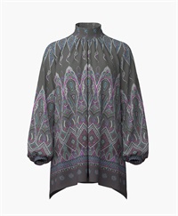 【予約受付中】mash mania　ギャザーフレアーチュニック　ペイズリーモザイク【1月下旬より順次発送予定】(チャコール-F)